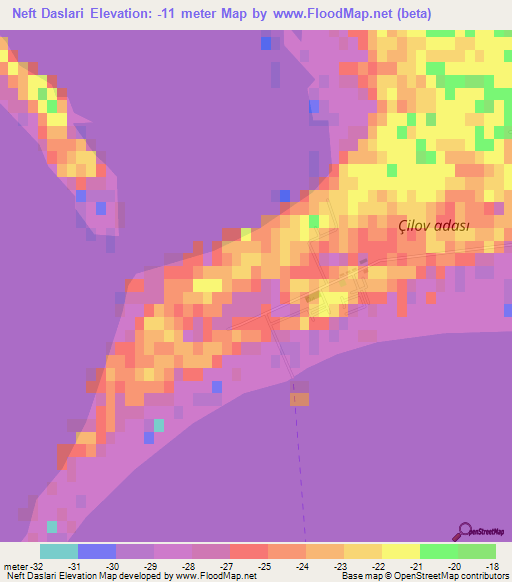 Neft Daslari,Azerbaijan Elevation Map