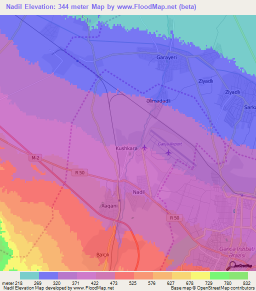 Nadil,Azerbaijan Elevation Map