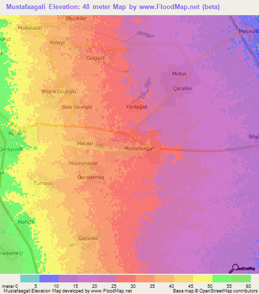 Mustafaagali,Azerbaijan Elevation Map