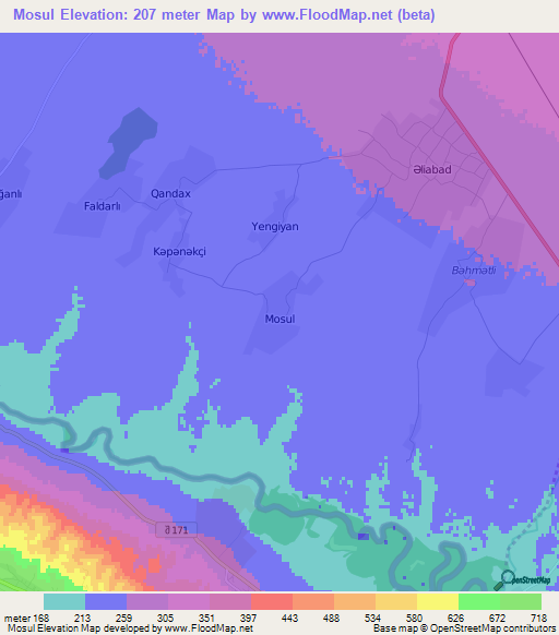 Mosul,Azerbaijan Elevation Map