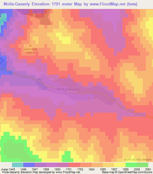 Molla-Gasanly,Azerbaijan Elevation Map