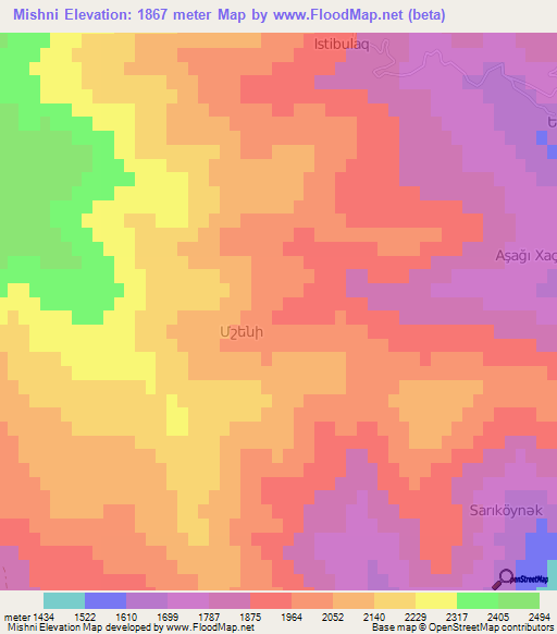 Mishni,Azerbaijan Elevation Map