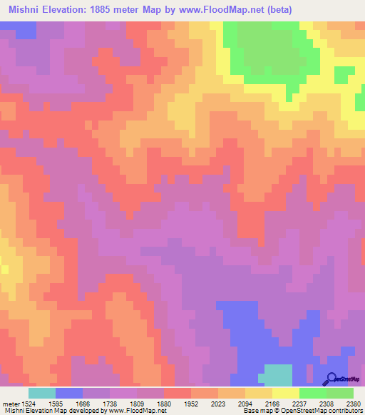 Mishni,Azerbaijan Elevation Map