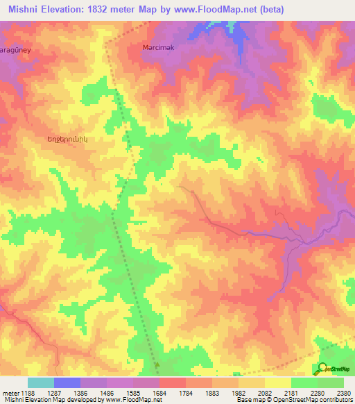 Mishni,Azerbaijan Elevation Map