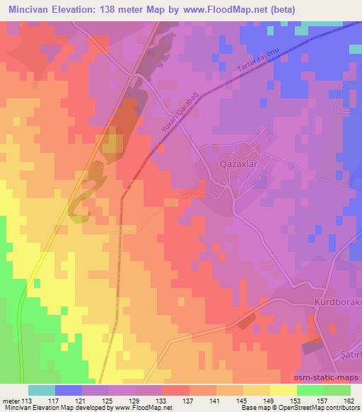 Mincivan,Azerbaijan Elevation Map