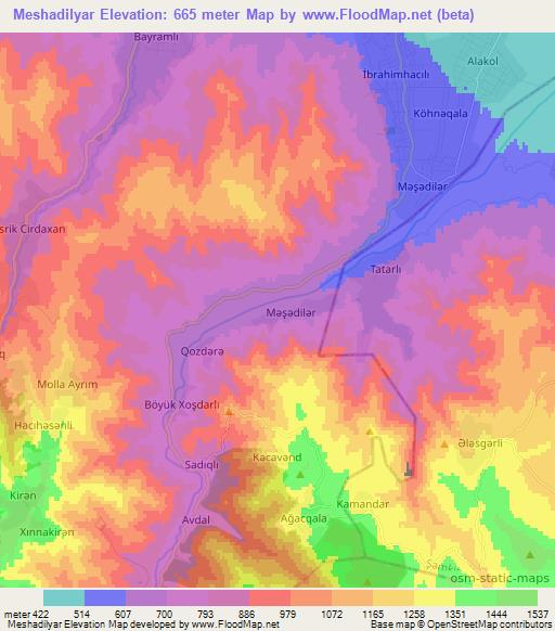 Meshadilyar,Azerbaijan Elevation Map