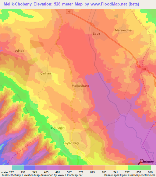 Melik-Chobany,Azerbaijan Elevation Map