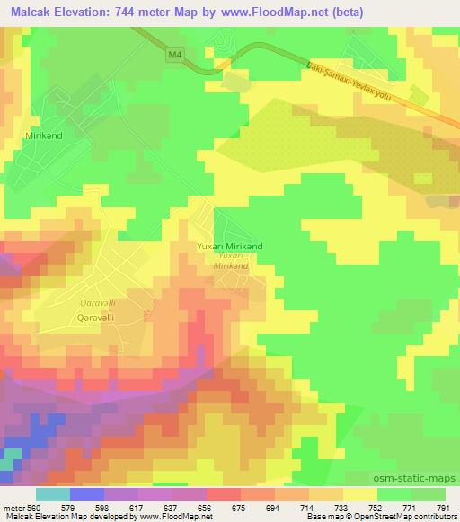 Malcak,Azerbaijan Elevation Map