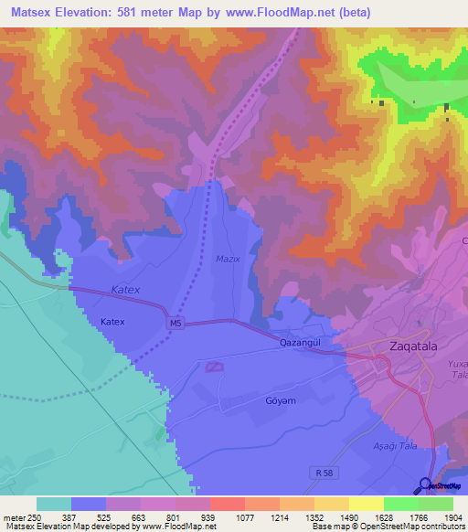 Matsex,Azerbaijan Elevation Map