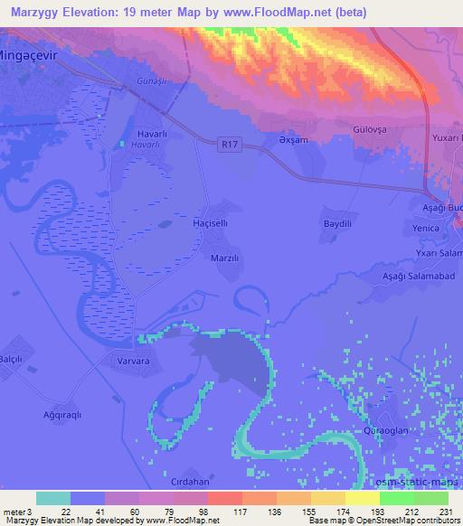 Marzygy,Azerbaijan Elevation Map