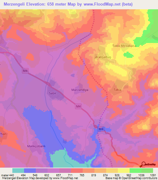 Merzengeli,Azerbaijan Elevation Map