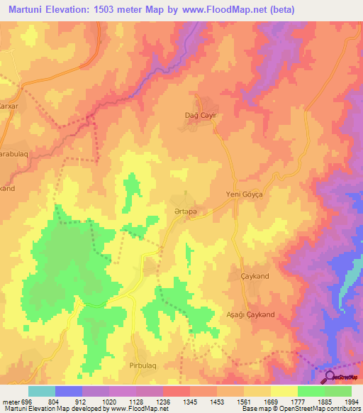 Martuni,Azerbaijan Elevation Map