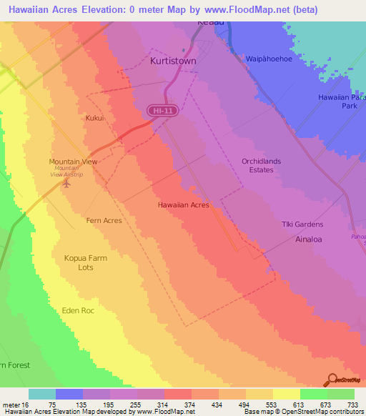 Hawaiian Acres,US Elevation Map