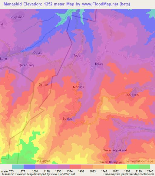 Manashid,Azerbaijan Elevation Map