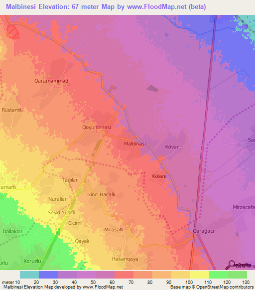Malbinesi,Azerbaijan Elevation Map