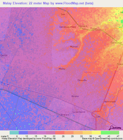 Malay,Azerbaijan Elevation Map