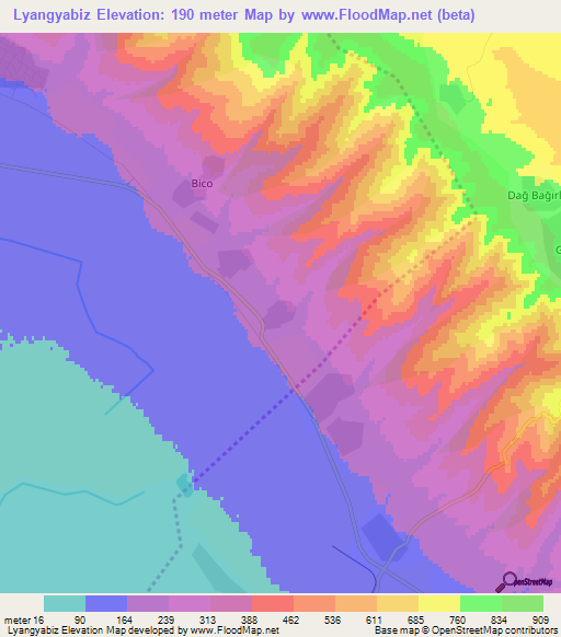 Lyangyabiz,Azerbaijan Elevation Map