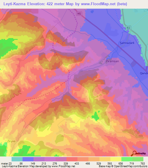 Leyti-Kazma,Azerbaijan Elevation Map