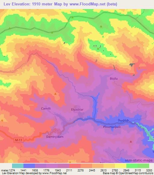 Lev,Azerbaijan Elevation Map
