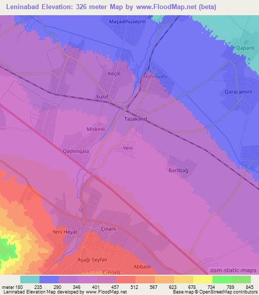 Leninabad,Azerbaijan Elevation Map