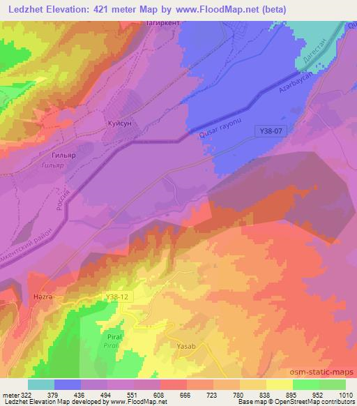 Ledzhet,Azerbaijan Elevation Map
