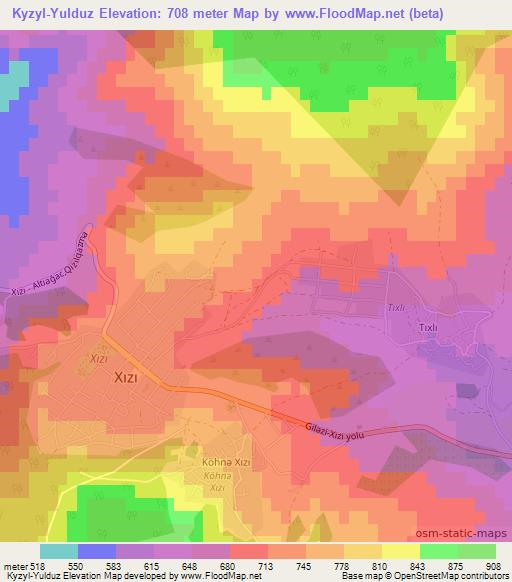 Kyzyl-Yulduz,Azerbaijan Elevation Map