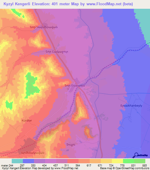 Kyzyl Kengerli,Azerbaijan Elevation Map
