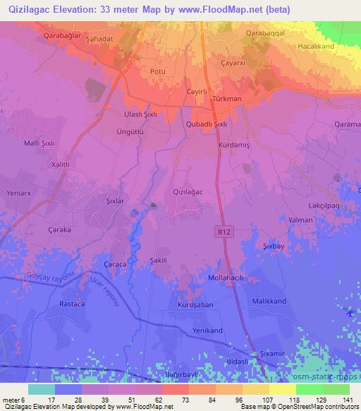 Qizilagac,Azerbaijan Elevation Map