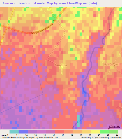 Gurcuva,Azerbaijan Elevation Map