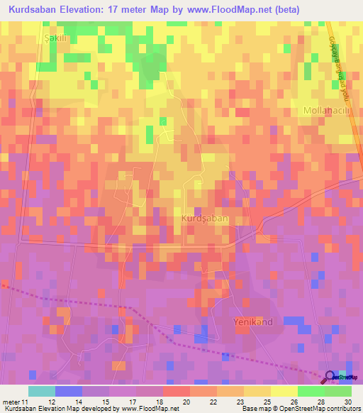 Kurdsaban,Azerbaijan Elevation Map