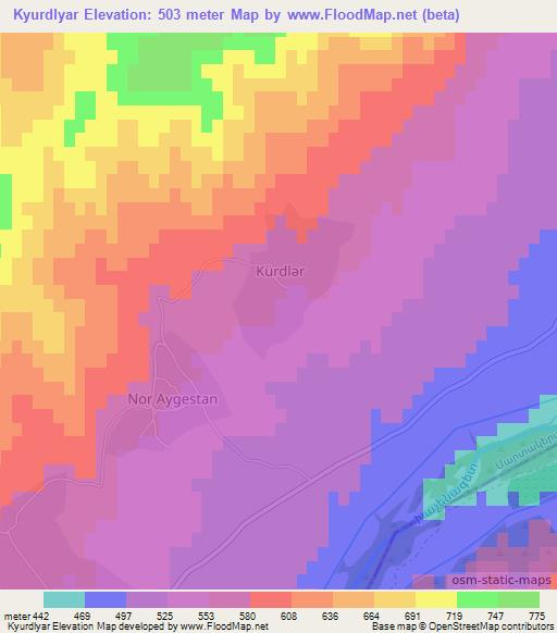 Kyurdlyar,Azerbaijan Elevation Map