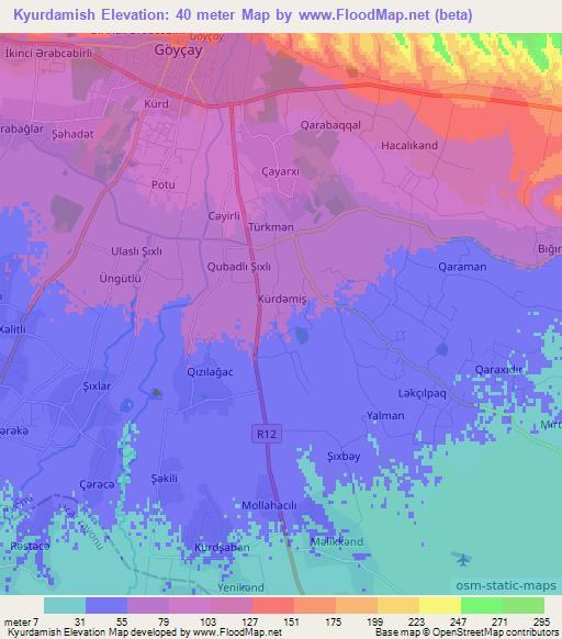 Kyurdamish,Azerbaijan Elevation Map