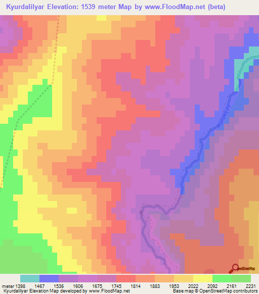 Kyurdalilyar,Azerbaijan Elevation Map