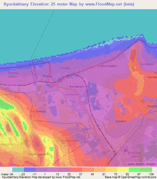 Kyurdakhany,Azerbaijan Elevation Map
