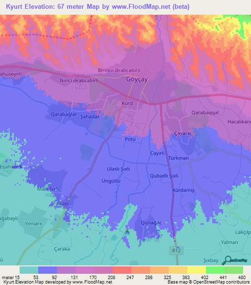 Kyurt,Azerbaijan Elevation Map