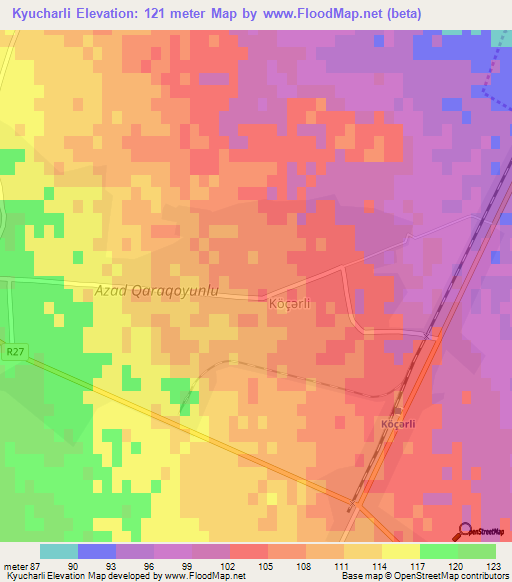 Kyucharli,Azerbaijan Elevation Map