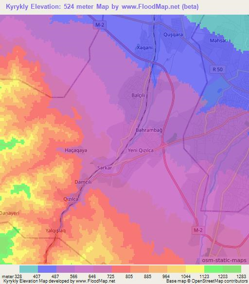 Kyrykly,Azerbaijan Elevation Map