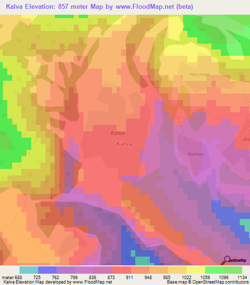Kalva,Azerbaijan Elevation Map