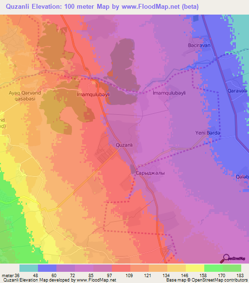 Quzanli,Azerbaijan Elevation Map