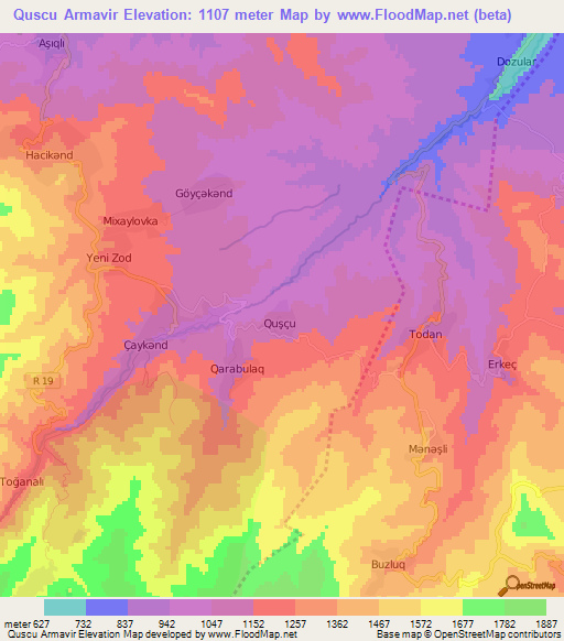 Quscu Armavir,Azerbaijan Elevation Map