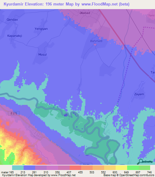 Kyurdamir,Azerbaijan Elevation Map