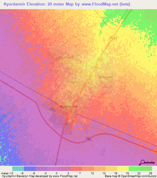 Kyurdarmir,Azerbaijan Elevation Map