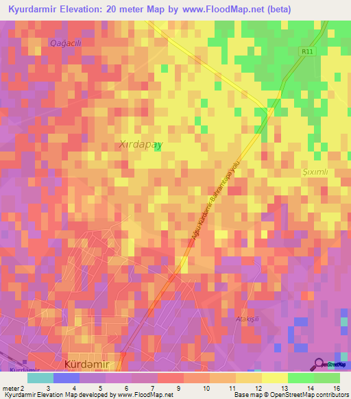Kyurdarmir,Azerbaijan Elevation Map