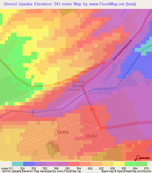 Qirmizi Qasaba,Azerbaijan Elevation Map
