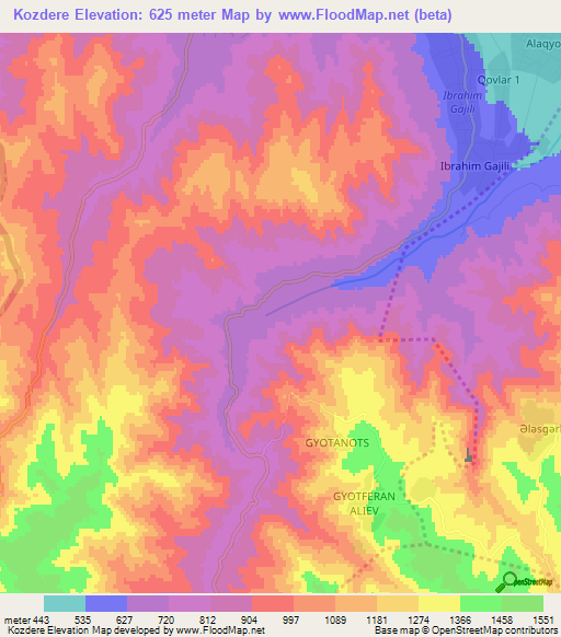 Kozdere,Azerbaijan Elevation Map