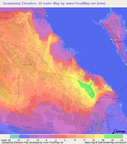 Qosaqislaq,Azerbaijan Elevation Map