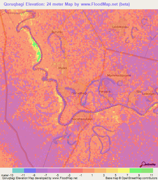 Qoruqbagi,Azerbaijan Elevation Map