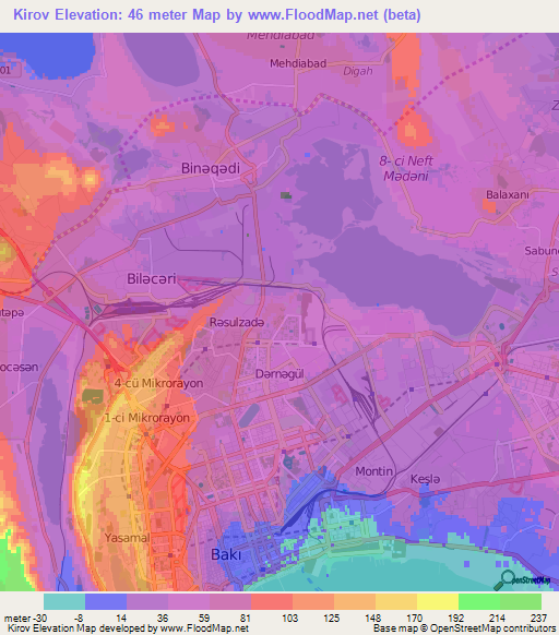 Kirov,Azerbaijan Elevation Map