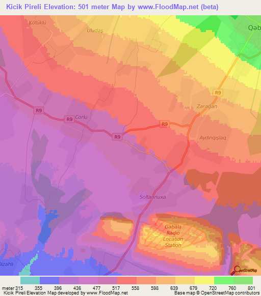 Kicik Pireli,Azerbaijan Elevation Map