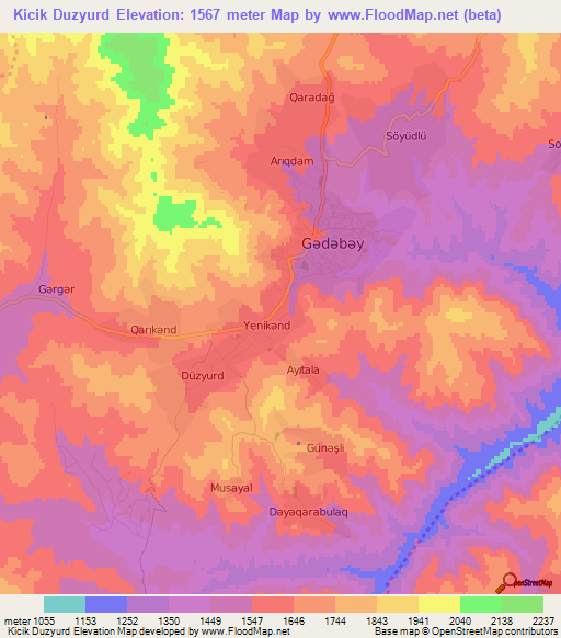 Kicik Duzyurd,Azerbaijan Elevation Map